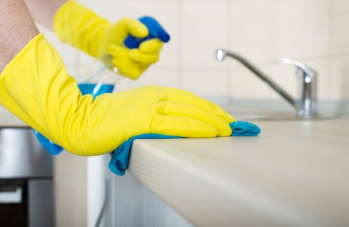 Cleaner Finsburypark worker wearing PPE during a cleaning job